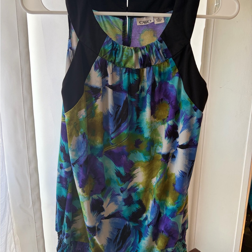 Cato Floral Halter Camisole in Teal, Purple & Black